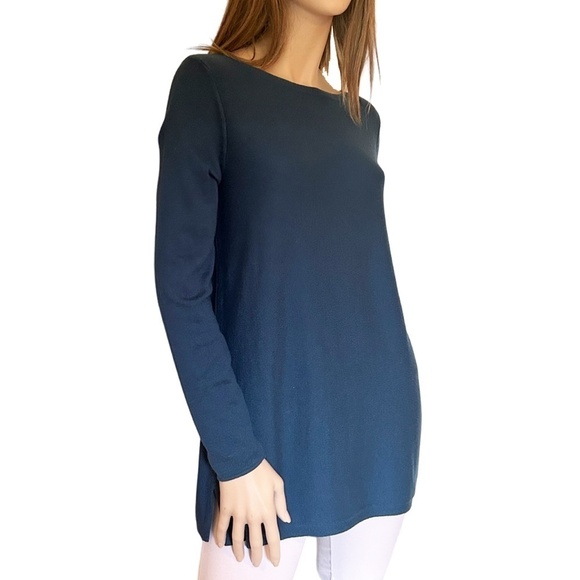 J. Jill Top Sweater Tunic Pullover Viscose Rayon Cotton Long Sleeve Prusian Blue - Picture 2 of 9